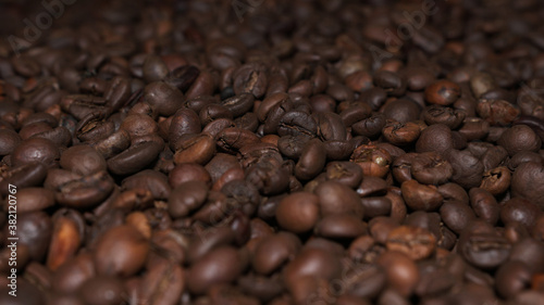Close-up of coffee beans background with focus selected