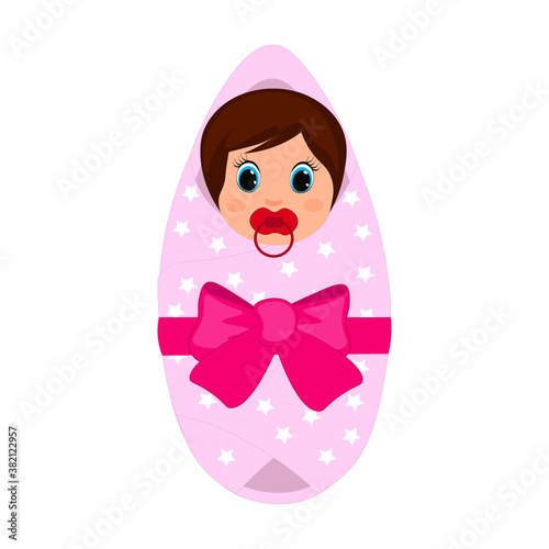 A swaddled baby girl. Vector  illustration isolated on a white background.   Perfect for greeting cards, party invitations, posters, stickers, pin, scrapbooking, icons.