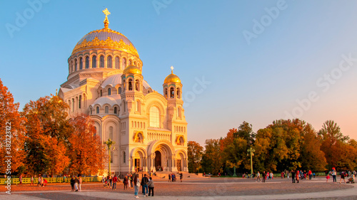 Kronstadt, St. Nicholas Naval Cathedral in Anchor square. Russia. photo