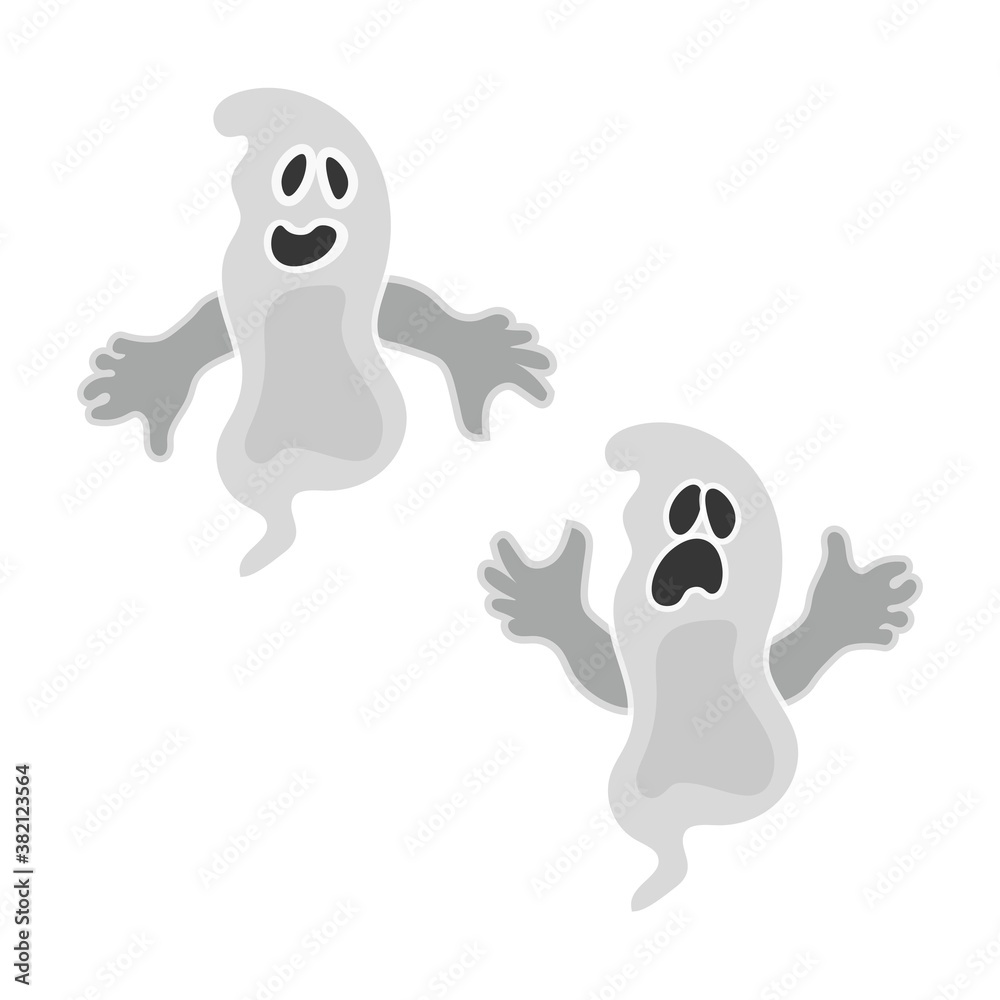 Fototapeta premium Funny cartoon ghost character. Vector isolated Halloween illustration.
