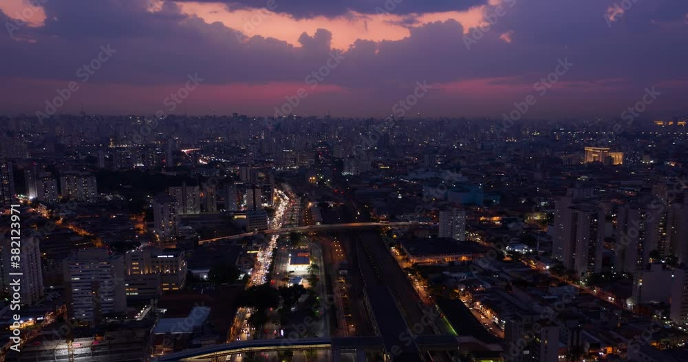 Night aerial view of Avenida Radial Leste, in the eastern region of the city of Sao Paulo, Brazil Night aerial view of Avenida Radial Leste, in the eastern region of the city of Sao Paulo, Brazil