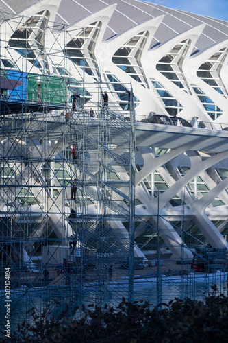 modern building renovation with scaffolding