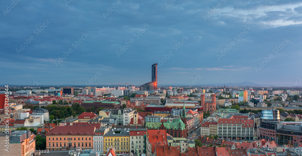 Cityscape of Wroclaw old town at sunset. Poland