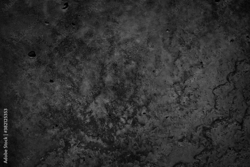 Fototapeta premium Black grunge stone background. Dark concrete cement texture background. Rough dirty concrete wall surface with cracks. Macro.