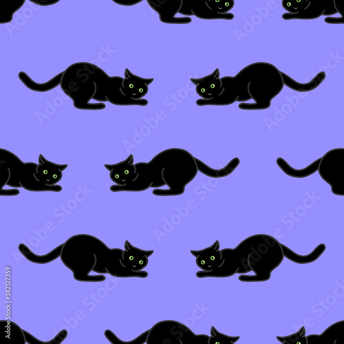 Seamless pattern with cute black cats. Texture for wallpapers  stationery  fabric  wrap  web page backgrounds  vector illustration