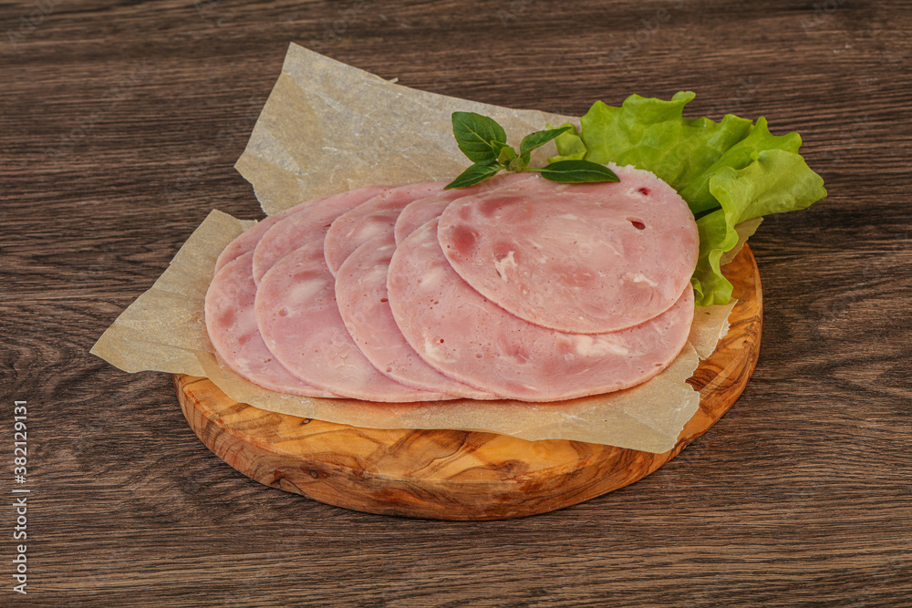 Slised ham snack over board Slised ham snack over board
