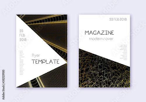 Triangle cover design template set. Gold abstract 