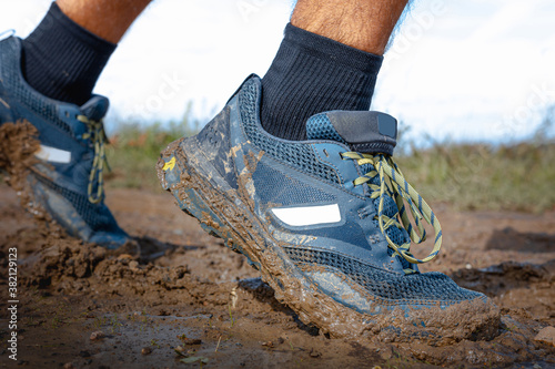 Trail running shoes outdoor detailed close up
