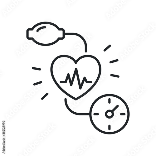 Pressure blood high or low icon. arterial blood pressure checking concept. Cardiogram equipment. Cardiac vascular instrument, hearth beat pulse. Vector illustration. Design on white background EPS 10