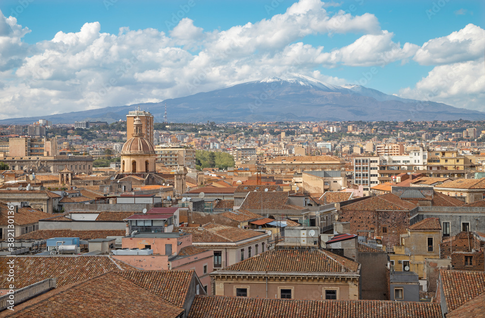 Catania - The town and Mt. Etna volcano in the background.