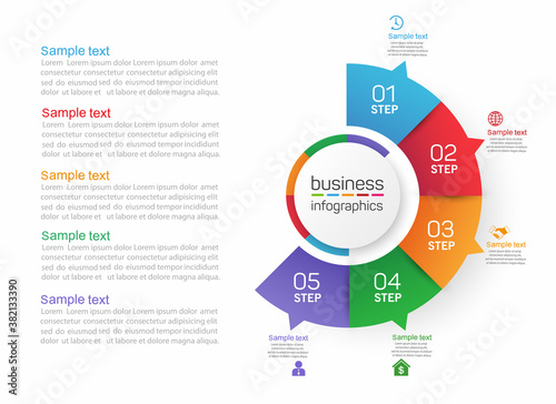Circle shape business infographics  vector design template with 5  options, steps or processes for presentation 