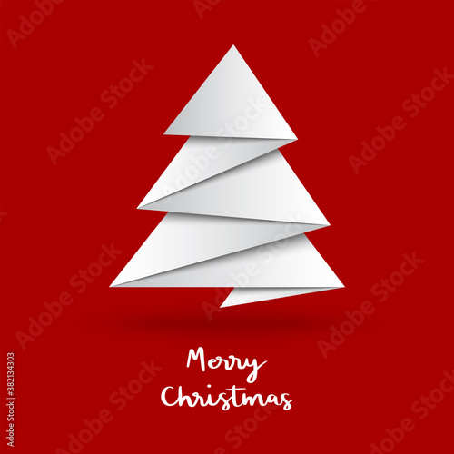 Christmas tree with origami style on red background