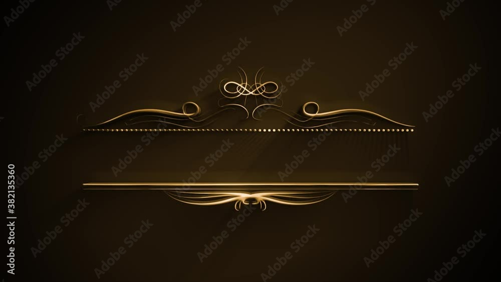 Gold Ornament Banner Background Reveal Animation/ 4k animation of an elegant golden banner background with ornamental and floral patterns elements revealing