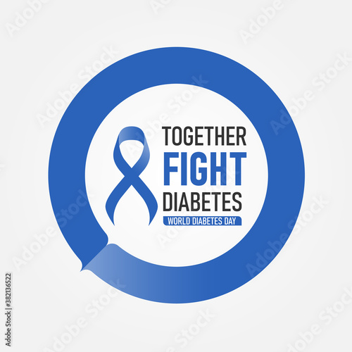 World diabetes day with together fight diabetes text and blue ribbon in blue circle ring vector design