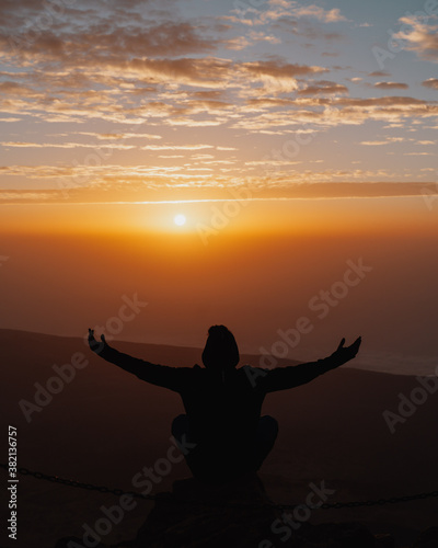 silhouette of a person on top of El Teide Volcano - 3718 metres high