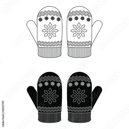 Mittens icon vector set. Winter illustration sign collection. New Year symbol. 