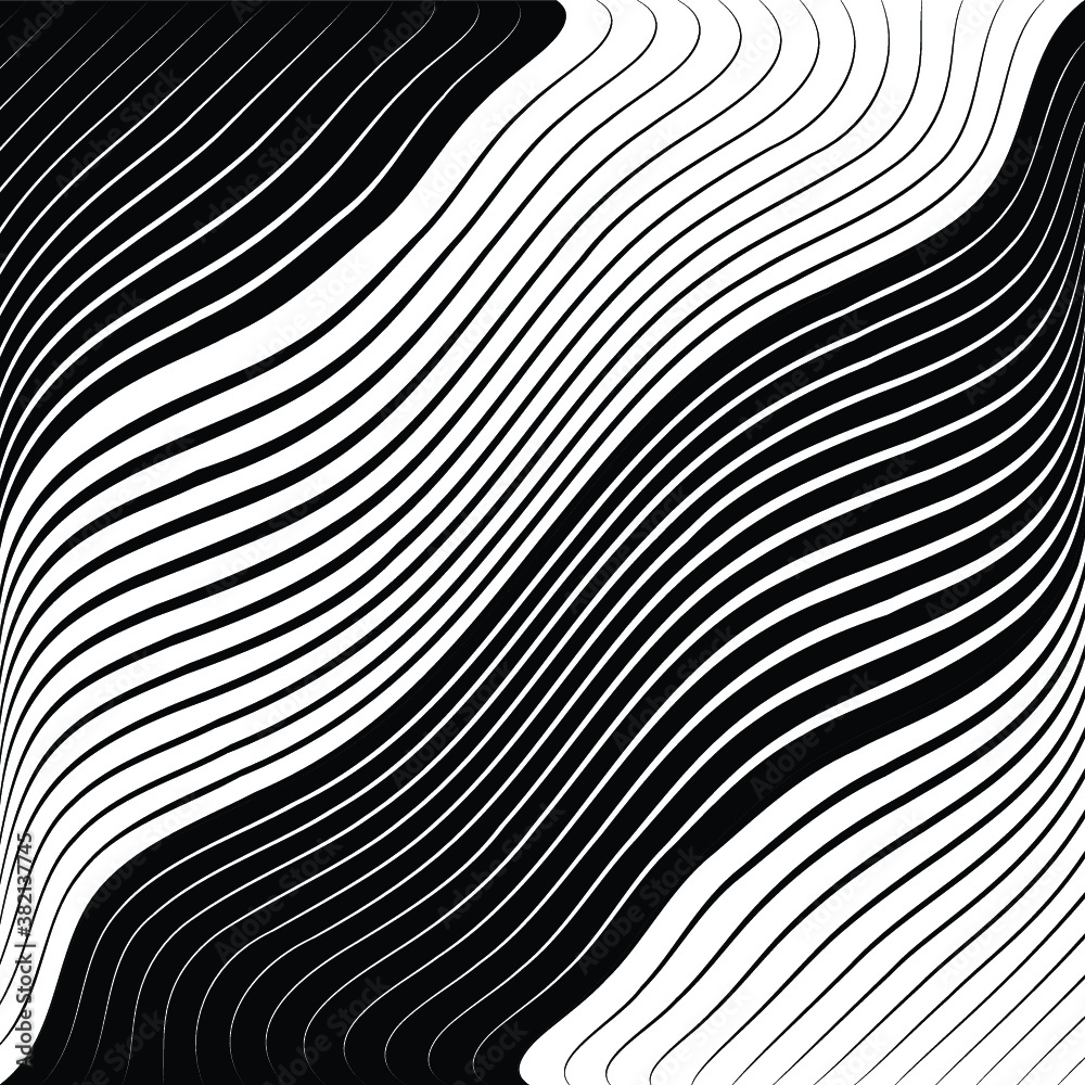 Abstract warped Diagonal Striped Background . Vector curved twisted slanting, waved lines texture
