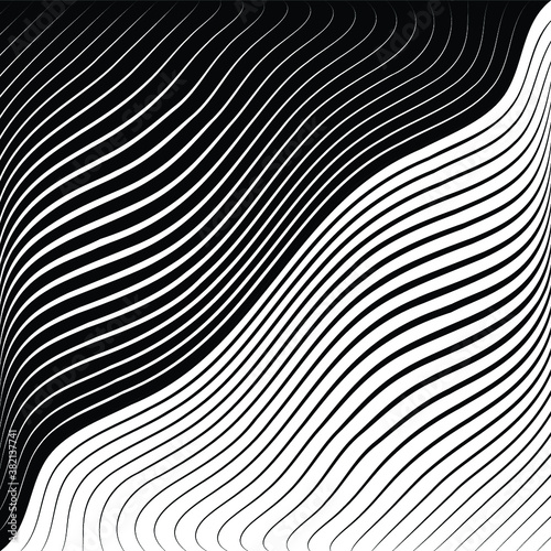 Abstract warped Diagonal Striped Background . Vector curved twisted slanting, waved lines texture © miloje
