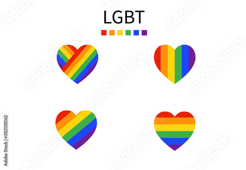 Pride LGBT heart vector icon set, Lesbian gay bisexual transgender concept love symbol. Collection of the Color rainbow flag. Flat design signs isolated on white background