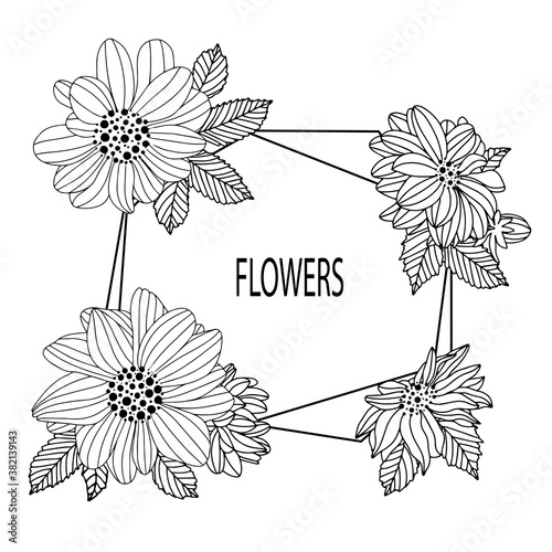 Vector illustration of flowers with a frame. Design for invitations and labels
