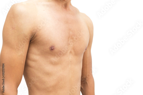 Body of a strong man on a white background