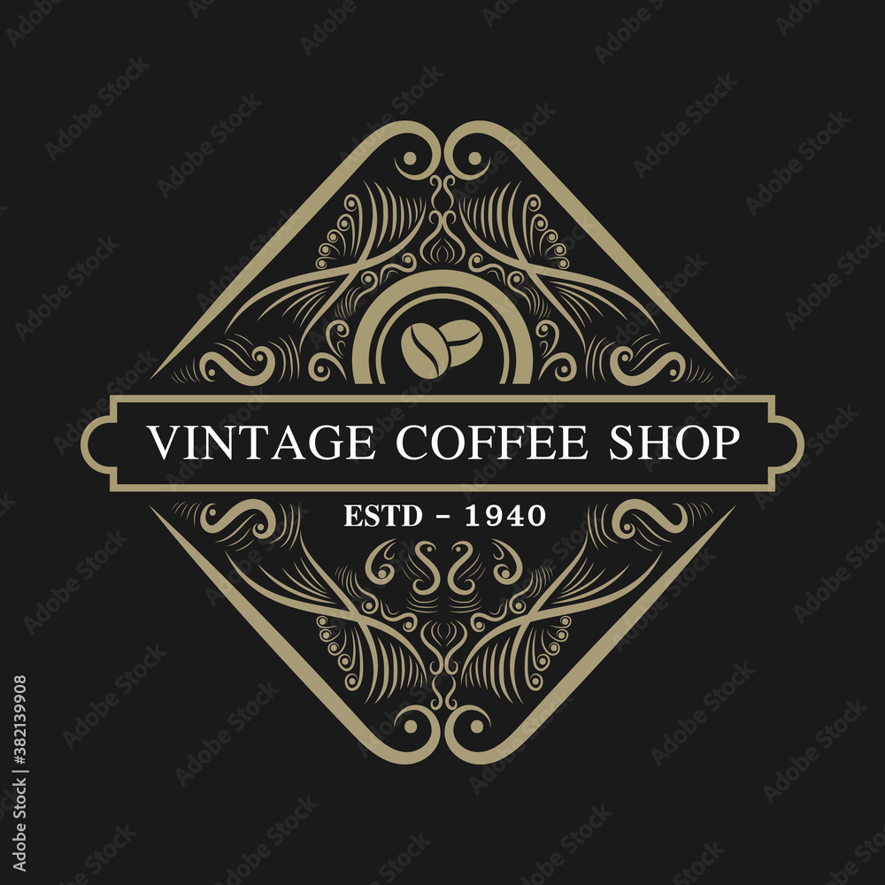 Royal luxury vintage coffee shop or cafe logo template vector