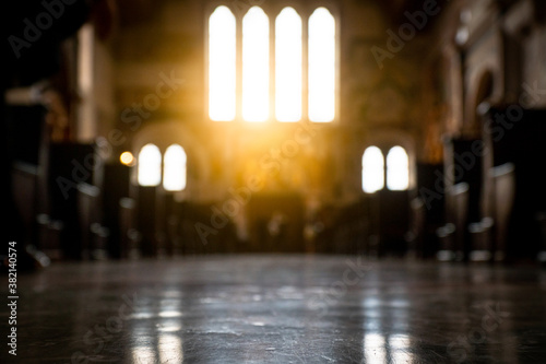 Canvastavla Blurred architecture background of church interior inside old cathedral catholic