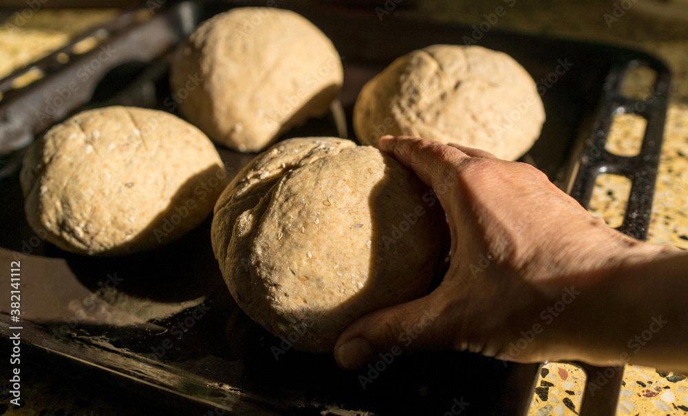 Shaping Dough Into Loaf. selective focus Shaping Dough Into Loaf. selective focus