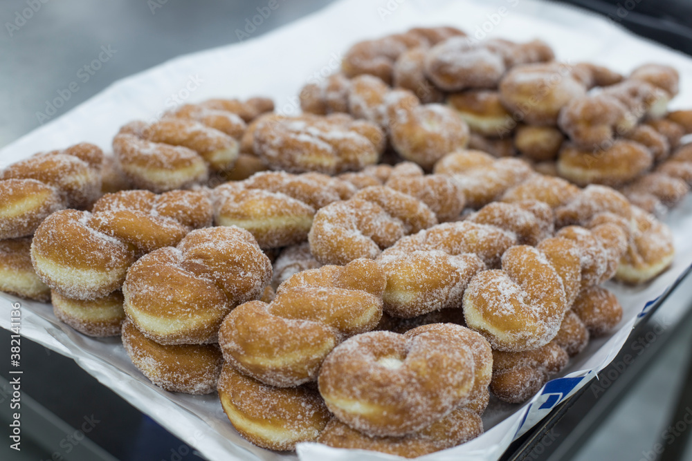 Twist bread donut, a street food in Korea. Fried donuts. Twist bread donut, a street food in Korea. Fried donuts.