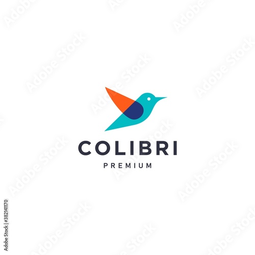 hummingbird colibri bird logo geometric line abstract modern vector icon illustration