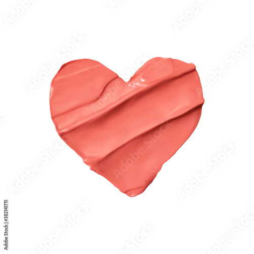 Lip gloss smudge heart shape isolated on white background realistic vector illustration, top view. Swatch with lipstick smear