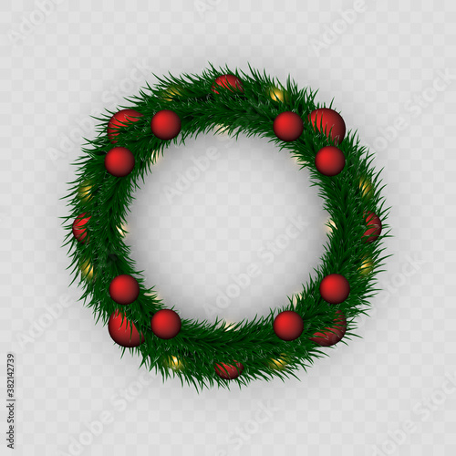 Christmas wreath. PNG wreath. Garland. Christmas. Celebration. Checkered background.