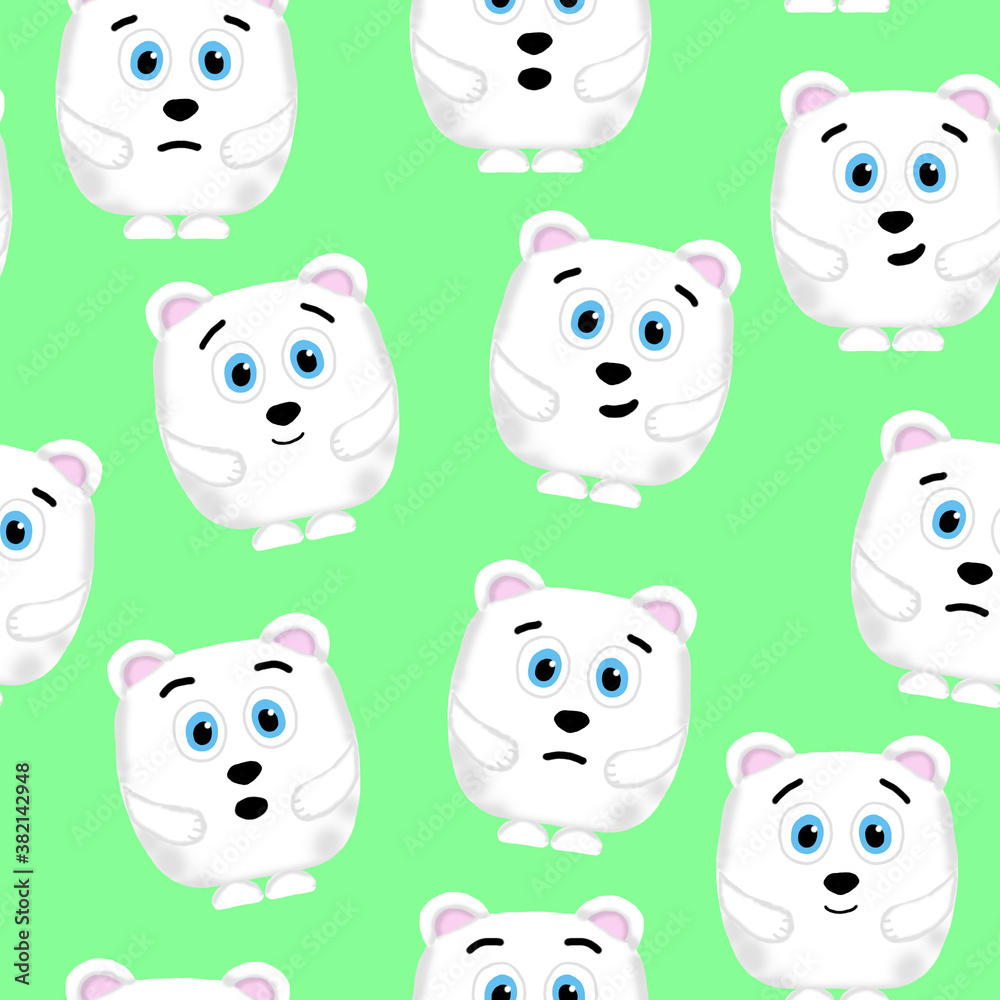 seamless pattern with emotive polar bears on a green background seamless pattern with emotive polar bears on a green background