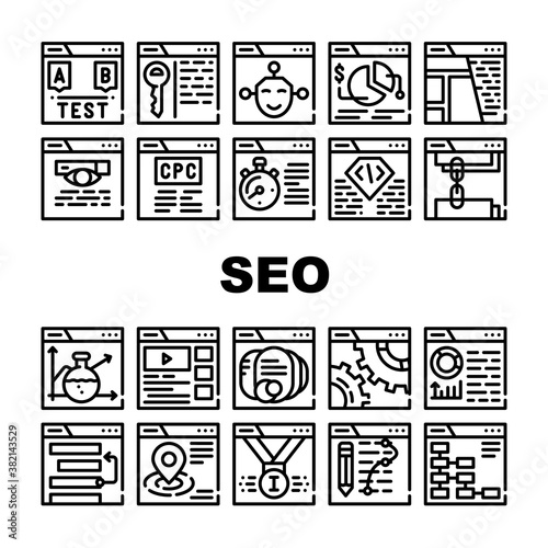 Seo Search Engine Optimization Icons Set Vector