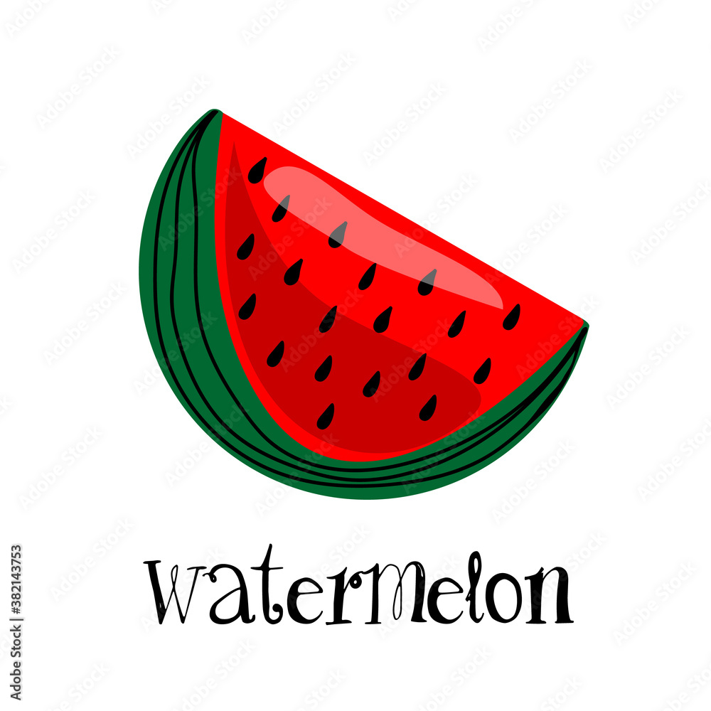 Watermelon icon flat vector illustration isolated on white background with title Watermelon icon flat vector illustration isolated on white background with title