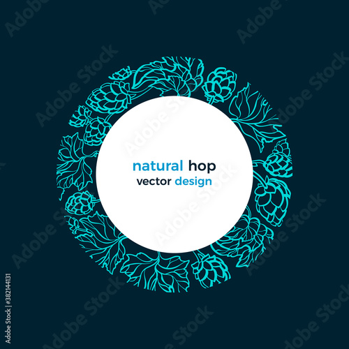 Hop border. Vector cone in circle. Organic pattern