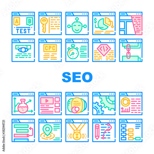 Seo Search Engine Optimization Icons Set Vector