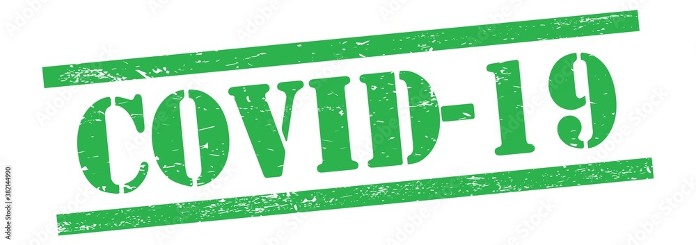 COVID-19 text on green grungy lines stamp. COVID-19 text on green grungy lines stamp.