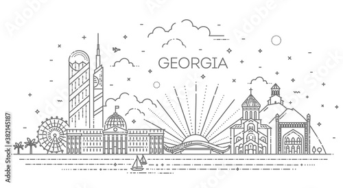 Cityscape with all famous buildings. Georgia skyline composition for design
