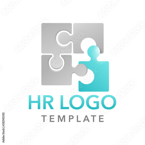 HR or hiring logo template for working team, community or hr-company in form of puzzle fragments