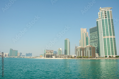 Abu Dhabi skyline seen from the Corniche on the Persian Gulf in United Arab Emirates © Nigar