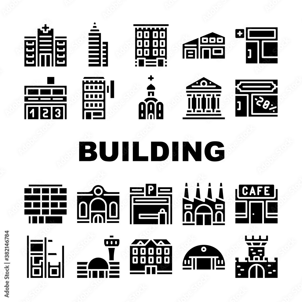 Building Architecture Collection Icons Set Vector Illustrations