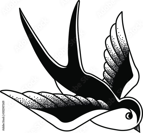 Swallow vector tattoo illustration in black color
