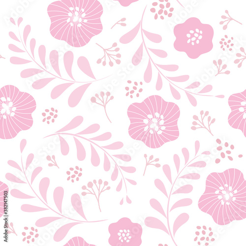 Illustrations of flowers in pastel colors in the Scandinavian style. Seamless pattern