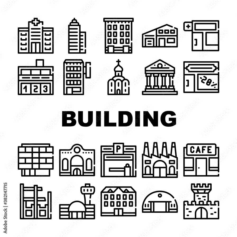 Building Architecture Collection Icons Set Vector Illustrations