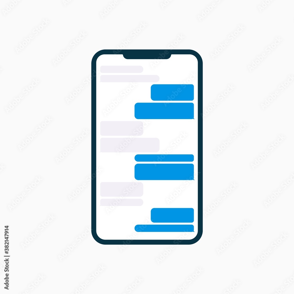 Obraz premium Chat box message bubbles on smartphone display. Empty dialog bubbles. Classic appearance. Vector