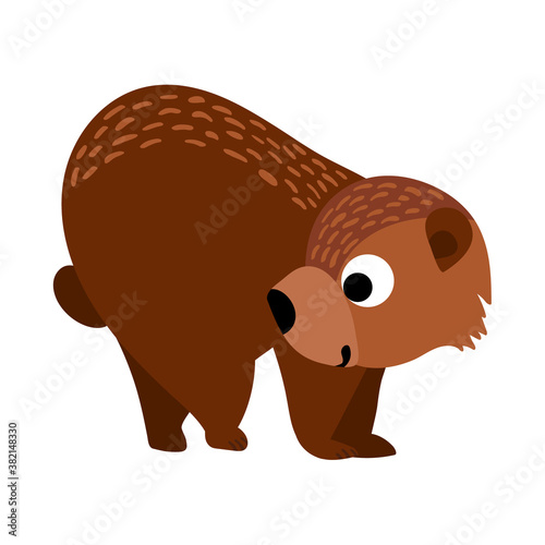 Cute cartoon bear in simple naive style. Nice woodland animal isolated on white background. Vector illustration.