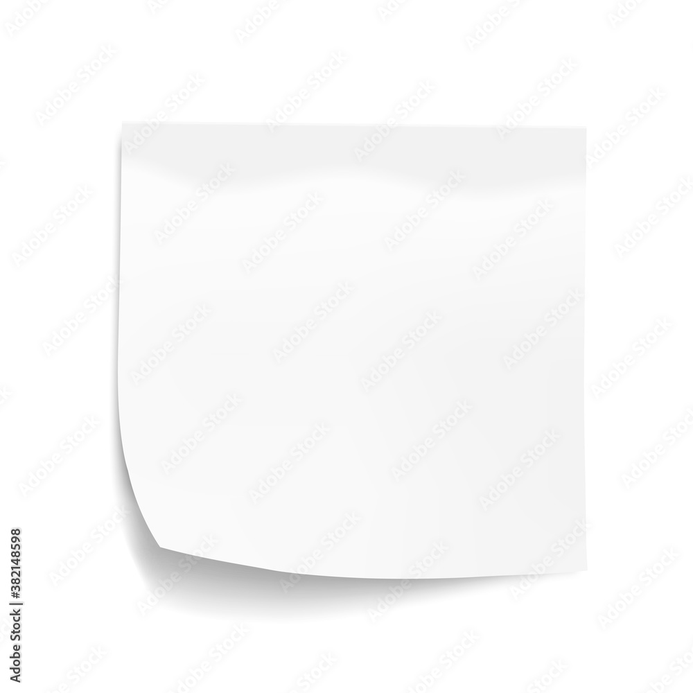 White sheet of note paper isolated on white background. Sticky note. Mockup of white note paper. Vector illustration. White sheet of note paper isolated on white background. Sticky note. Mockup of white note paper. Vector illustration.