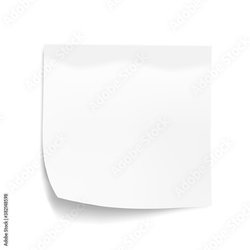 White sheet of note paper isolated on white background. Sticky note. Mockup of white note paper. Vector illustration.