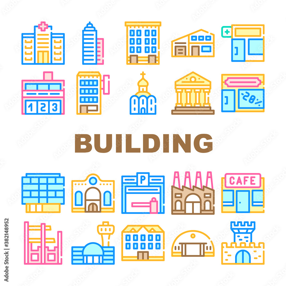 Building Architecture Collection Icons Set Vector Illustrations Building Architecture Collection Icons Set Vector Illustrations